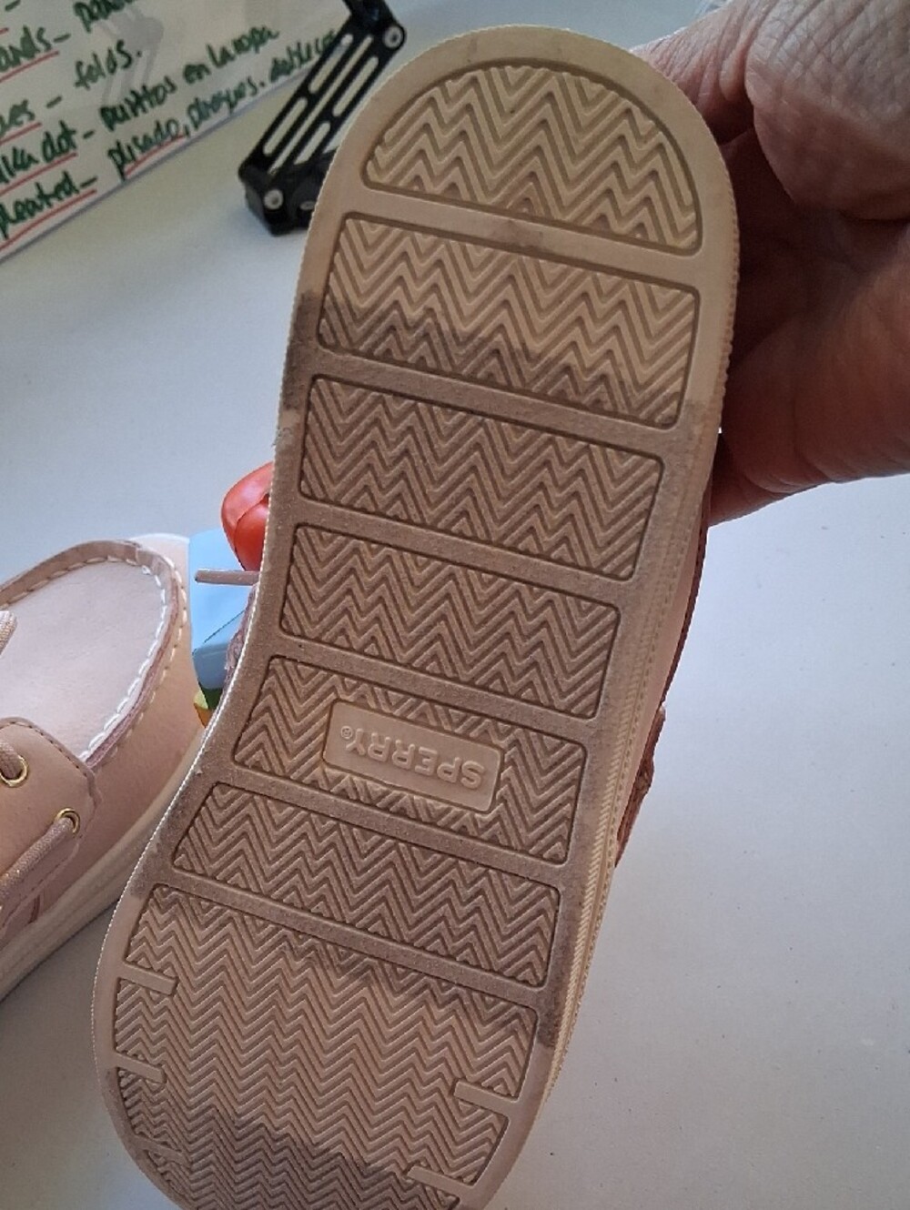Walking To School With Sperry Kids Blush Pink Boat Sneakers Size 3M. - Picture 4 of 8